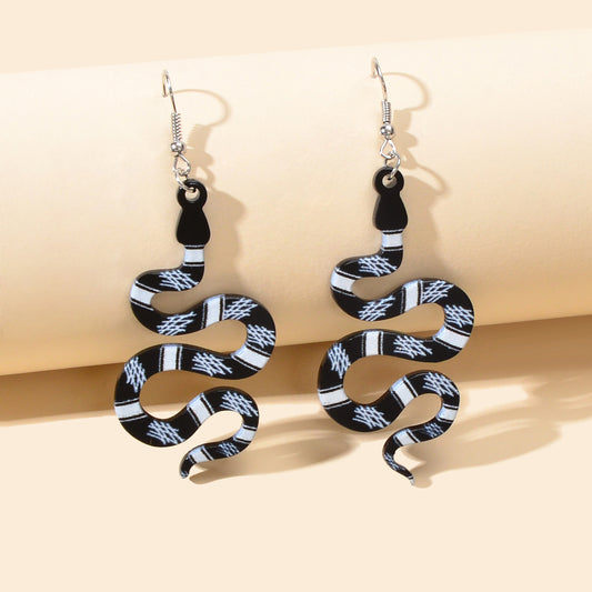 Unique Multicolor Acrylic Snake Dangle Statement Punk Weird Earrings Ear Jewelry