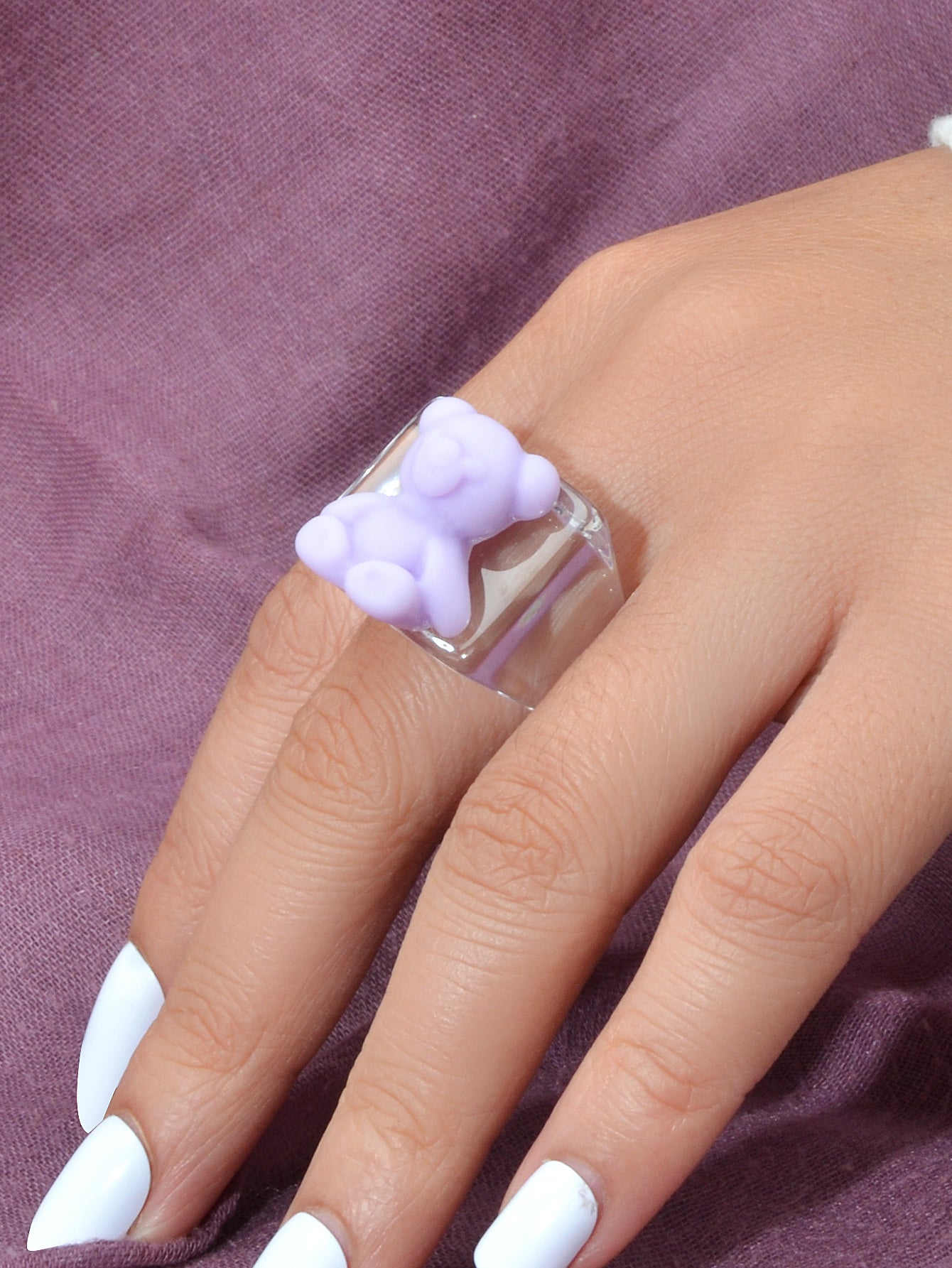 3D Cartoon Purple Orange Bear Plastic Transparent Chunky Trendy Finger Ring Gift