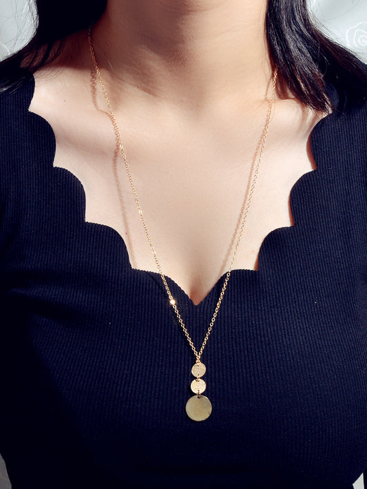 Unique Gold Chain Geometric Round Disc Minimalist Charm Necklace Trendy Jewelry