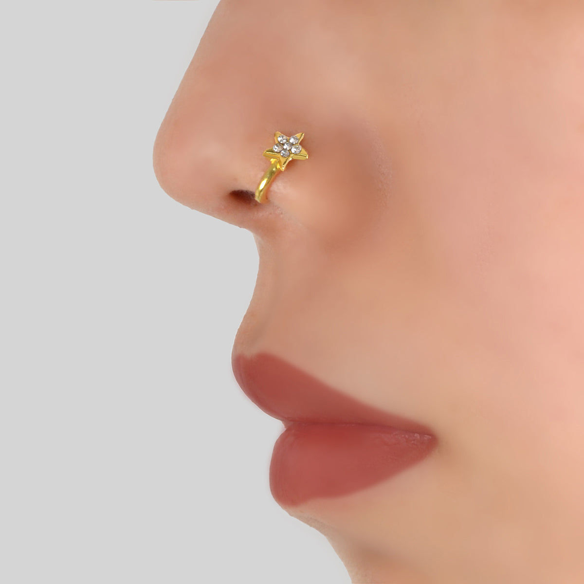 AU Local Star Nose Ring Fake Clip On Sparkly Hanger Rhinestone C Ring Jewellery
