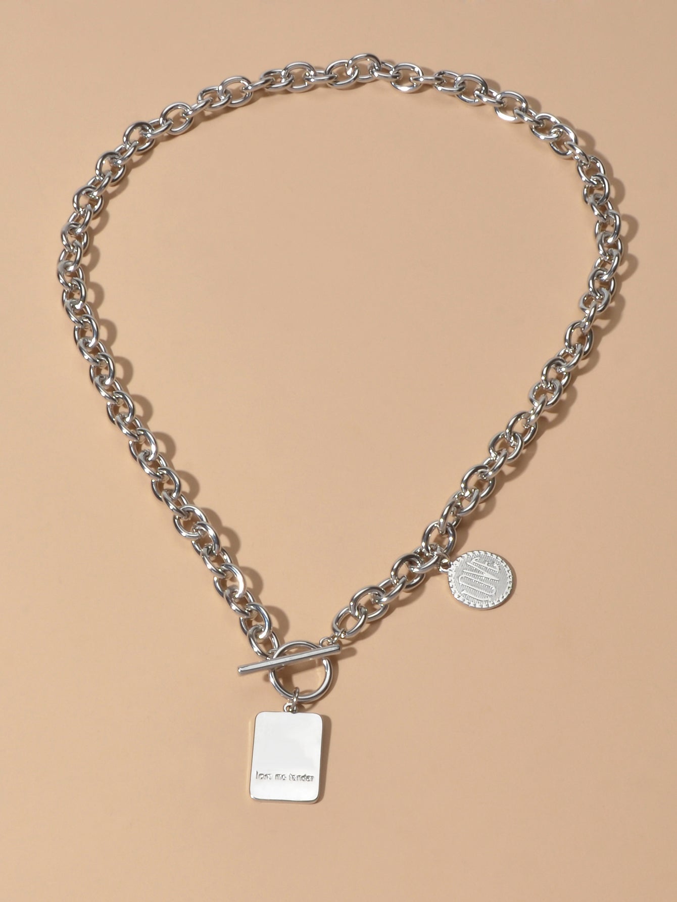 Punk Rock Love Letter Round Square Pendant Chunky Necklace Lover Hip-Hop Jewelry