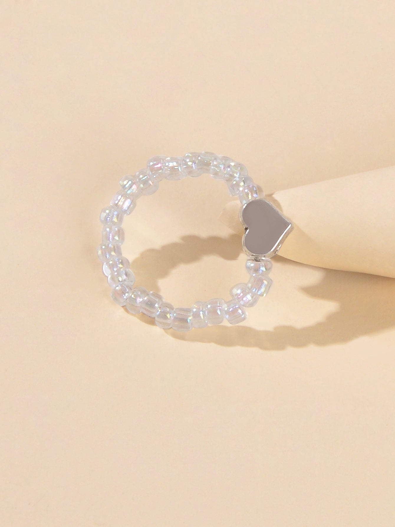 Wedding Band Comfort Heart White Purple Elastic Beads Engagement Finger Ring