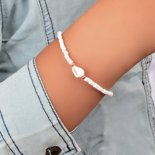 Ethnic Handmade Boho White Seed Beads Shell African Bracelets Hand Accessories