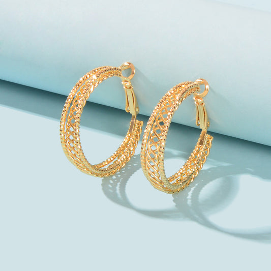 Women Gold Hollow Out Chunky Thick Open Twisted Huggie Statement Hoop Earrings