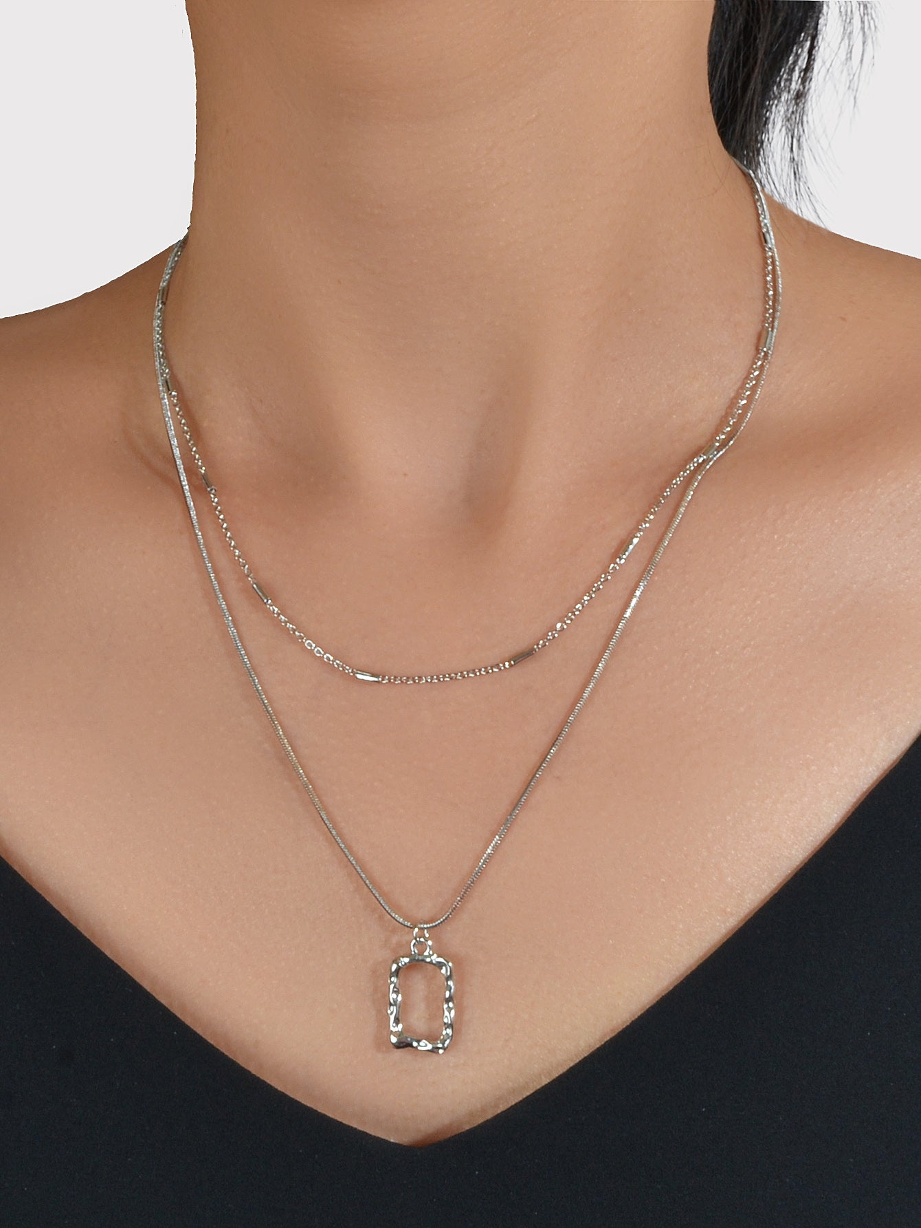 2 pcs Minimalist Gold Silver Chain Square Pendant Necklace Party Decoration Gift