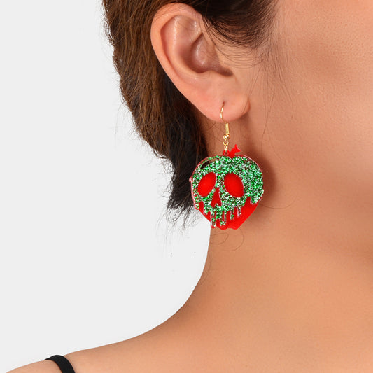 Halloween Gothic Punk Green Red Acrylic Skull Statement Dangle Hook Earrings