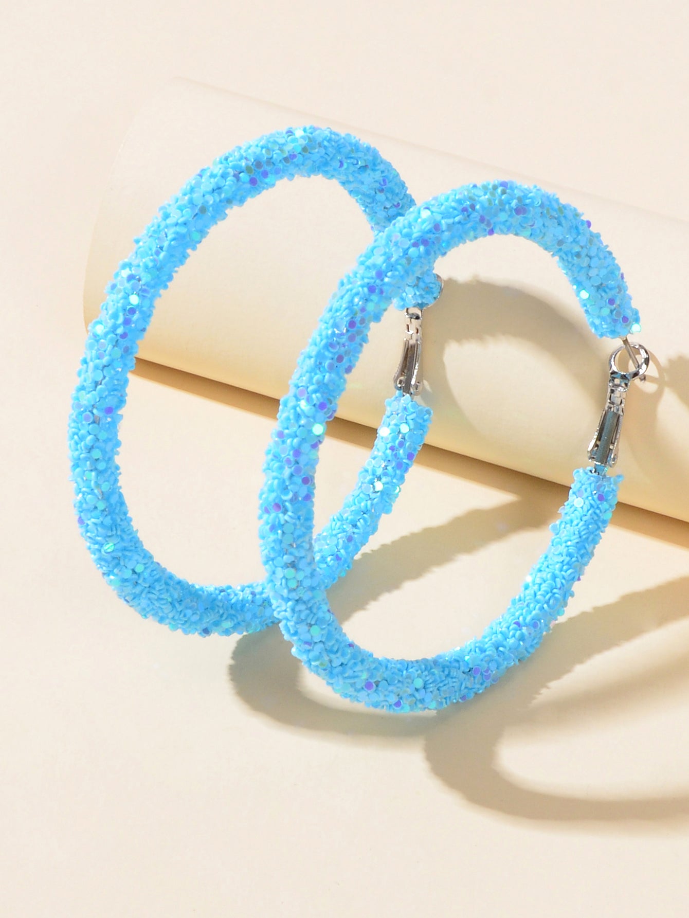 A Pair Large Round Glitter Earrings Women Chic Jewellery Stunning Party Gift
