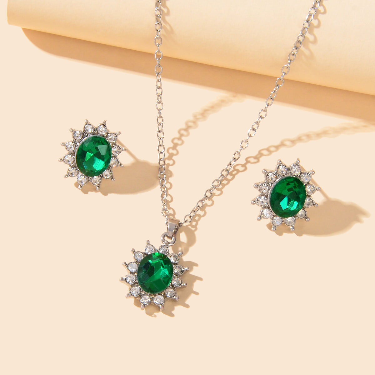 Anniversary Wedding Jewelry Blue Simulated Gemstone Charm Necklace Stud Earrings