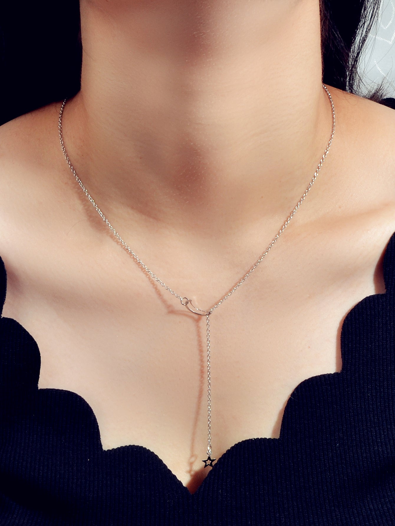 Dangle Y Lariat Crescent Moon Star Drop Charm Necklace Women's Choker Party Gift