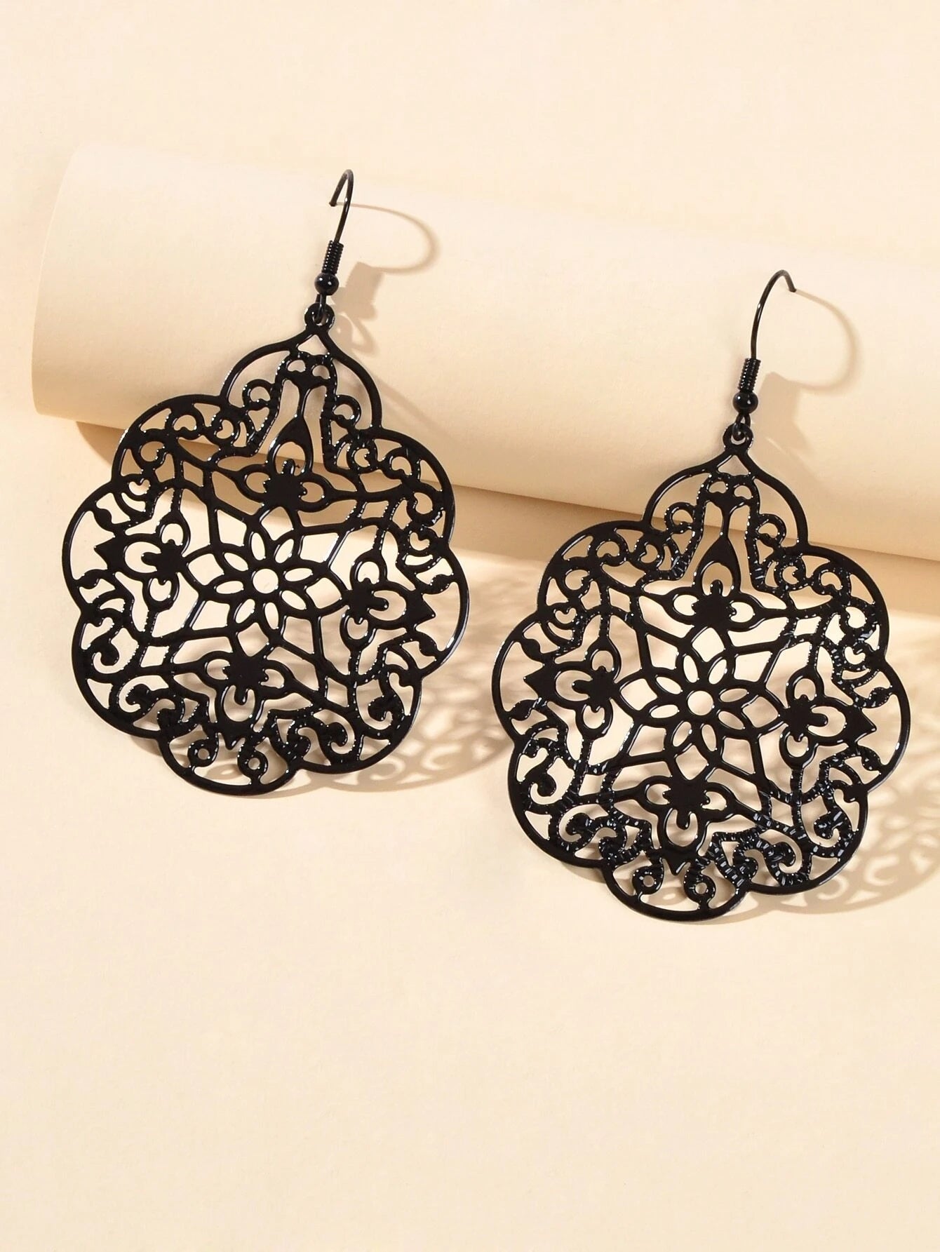 Retro Black Hollow out Geometric Pattern Big Vintage Drop Dangle Party Earrings