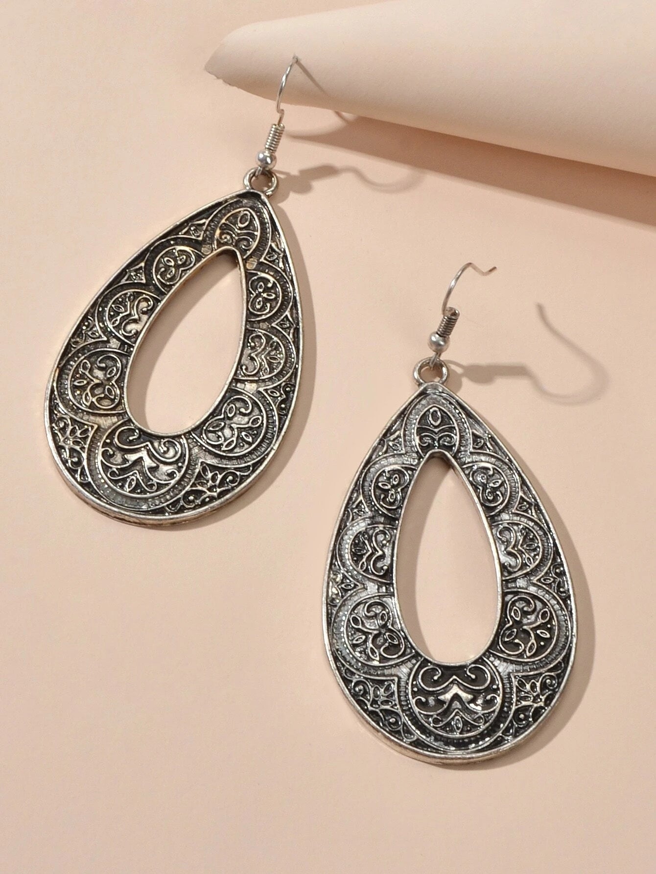 Tribal Ethnic Antique Gold Silver Carved Water Drop Big Earrings Boho Jewellery