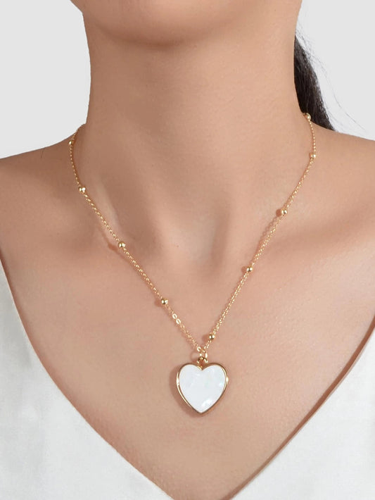 Gold Chain White Love Heart Pendant Lover Necklace Party Jewellery Friends Gift
