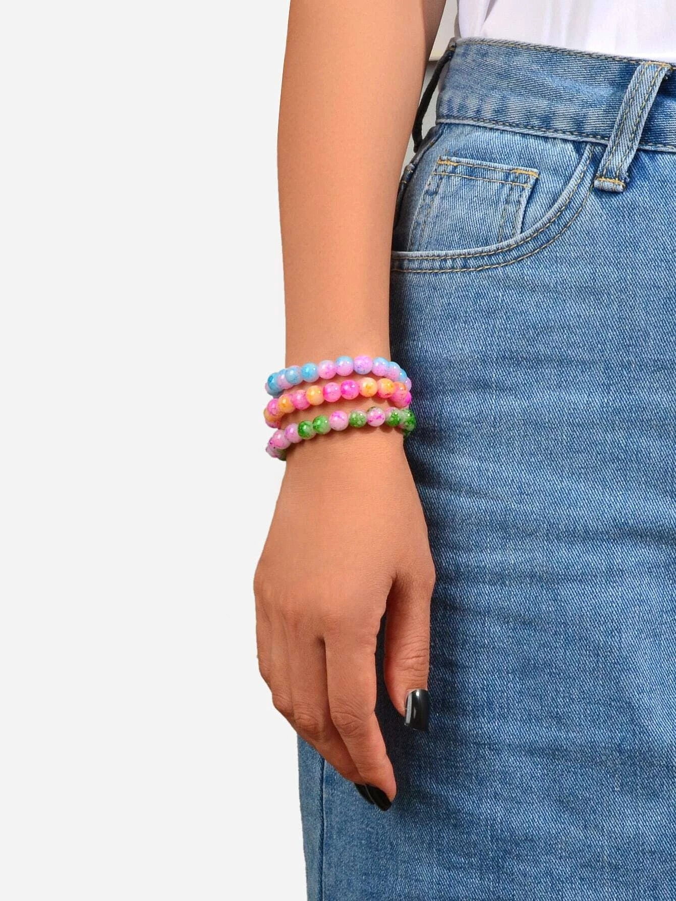 3 pcs/set Ethnic Jewellery Colorful Beads Elastic Bohemian Bracelet Cool Jewelry