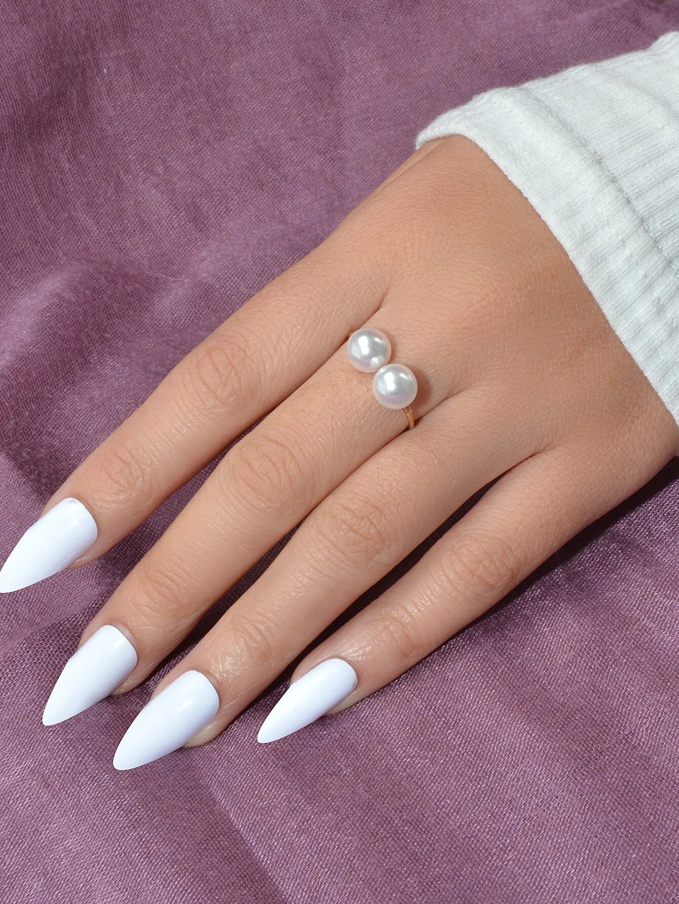 Fashion Gold Metal Big Pearl Open Cuff Finger Ring Weddding Bridal Accessories