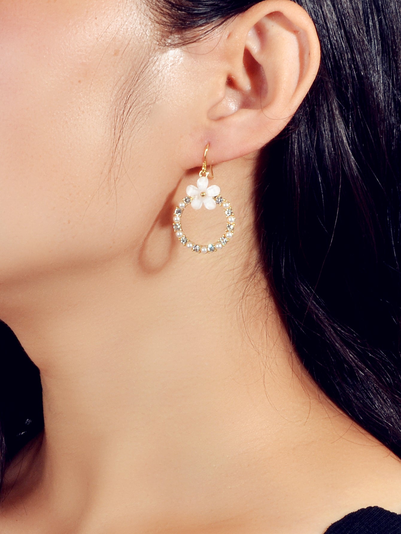 Elegant Jewellery Pearl Rhinestone Acrylic Flower Circle Dangle Hook Earrings
