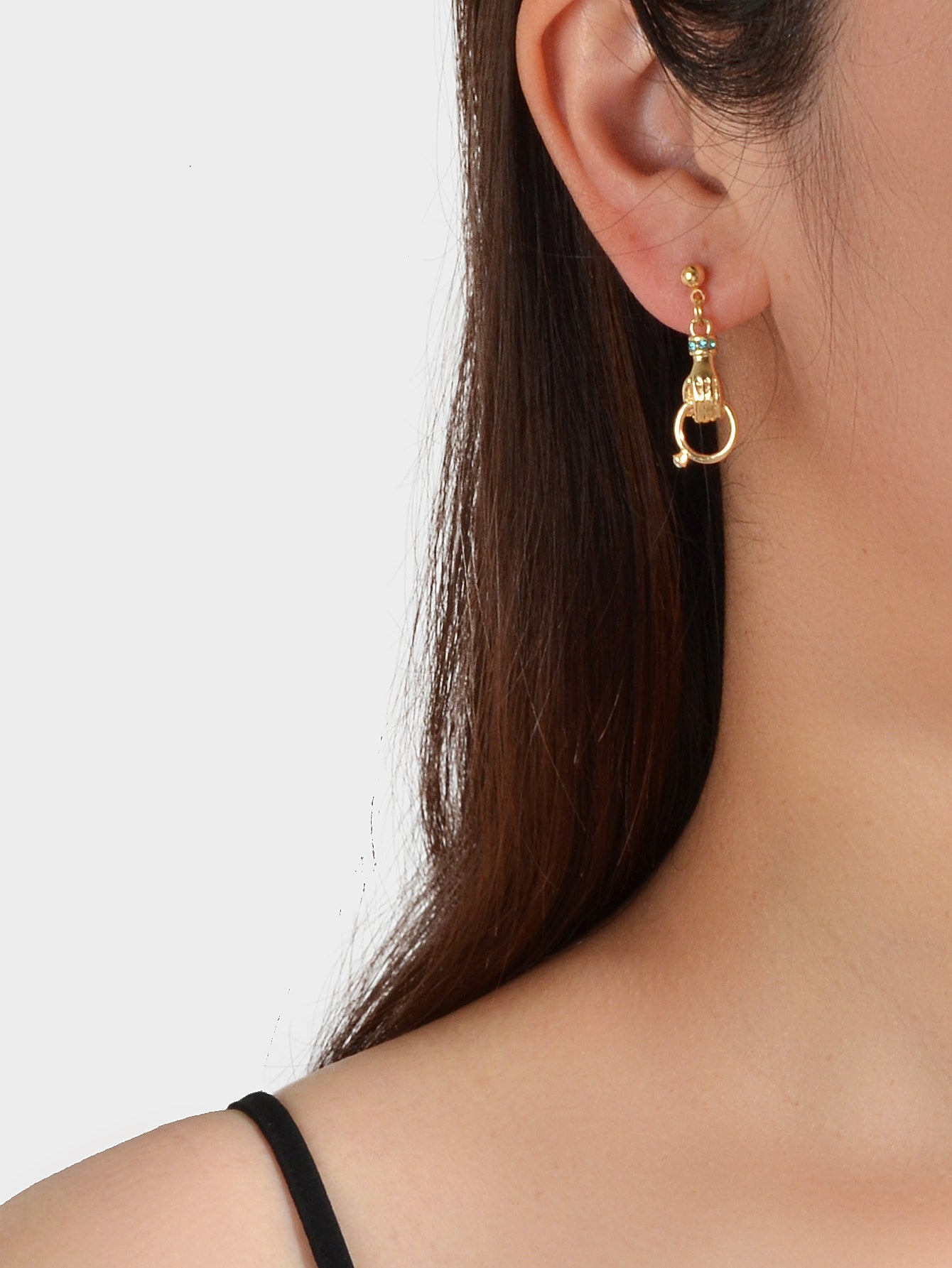 Unique Design Metal Rhinestone Decor Hand with Ring Earrings Women Dainty Gift