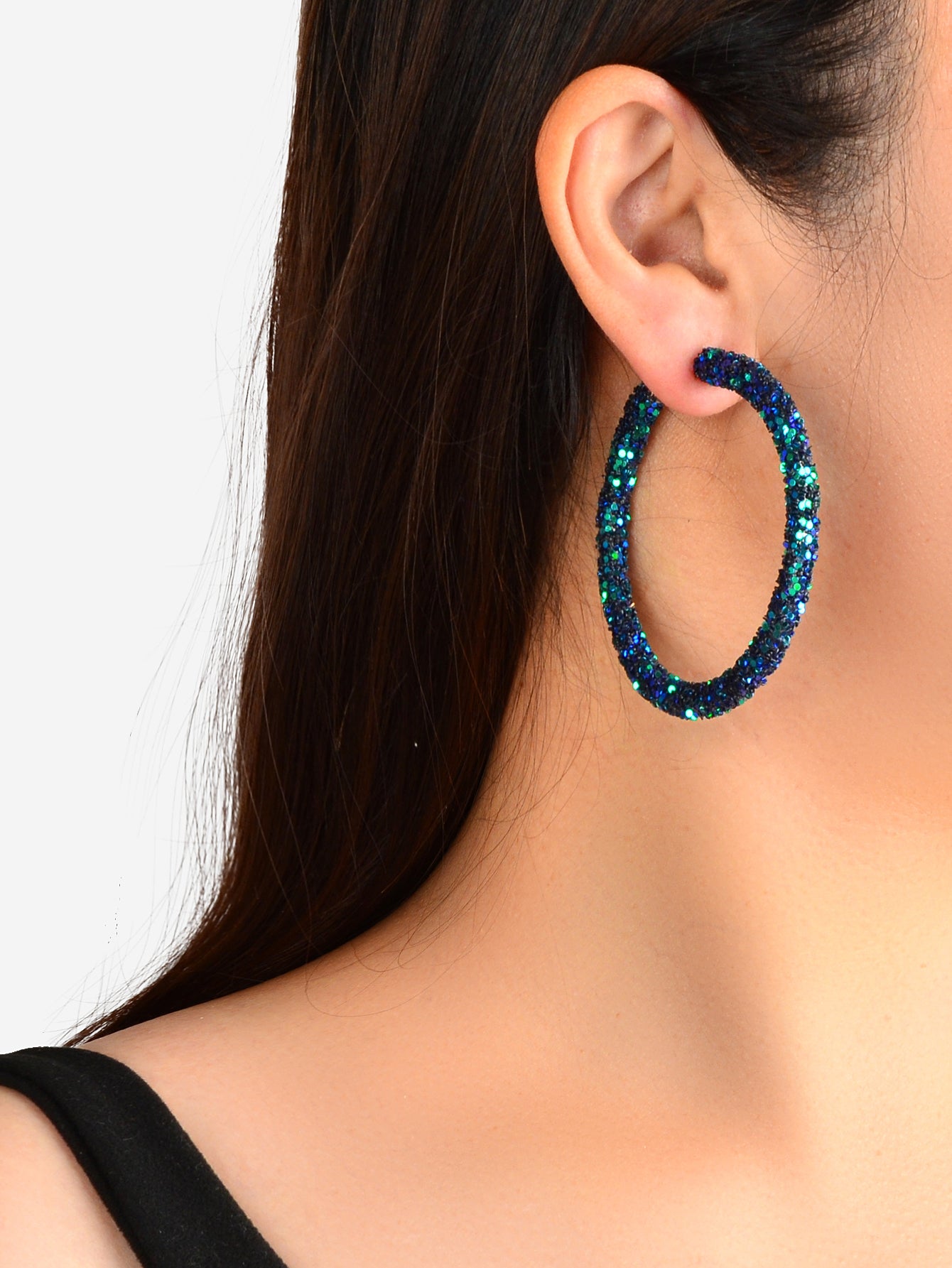 A Pair Large Round Glitter Earrings Women Chic Jewellery Stunning Party Gift