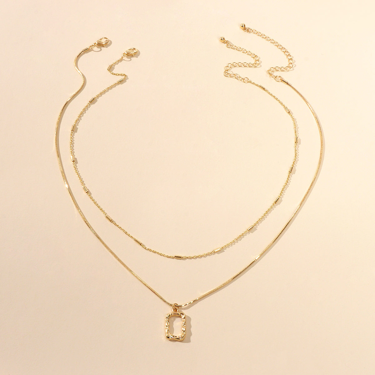 2 pcs Minimalist Gold Silver Chain Square Pendant Necklace Party Decoration Gift