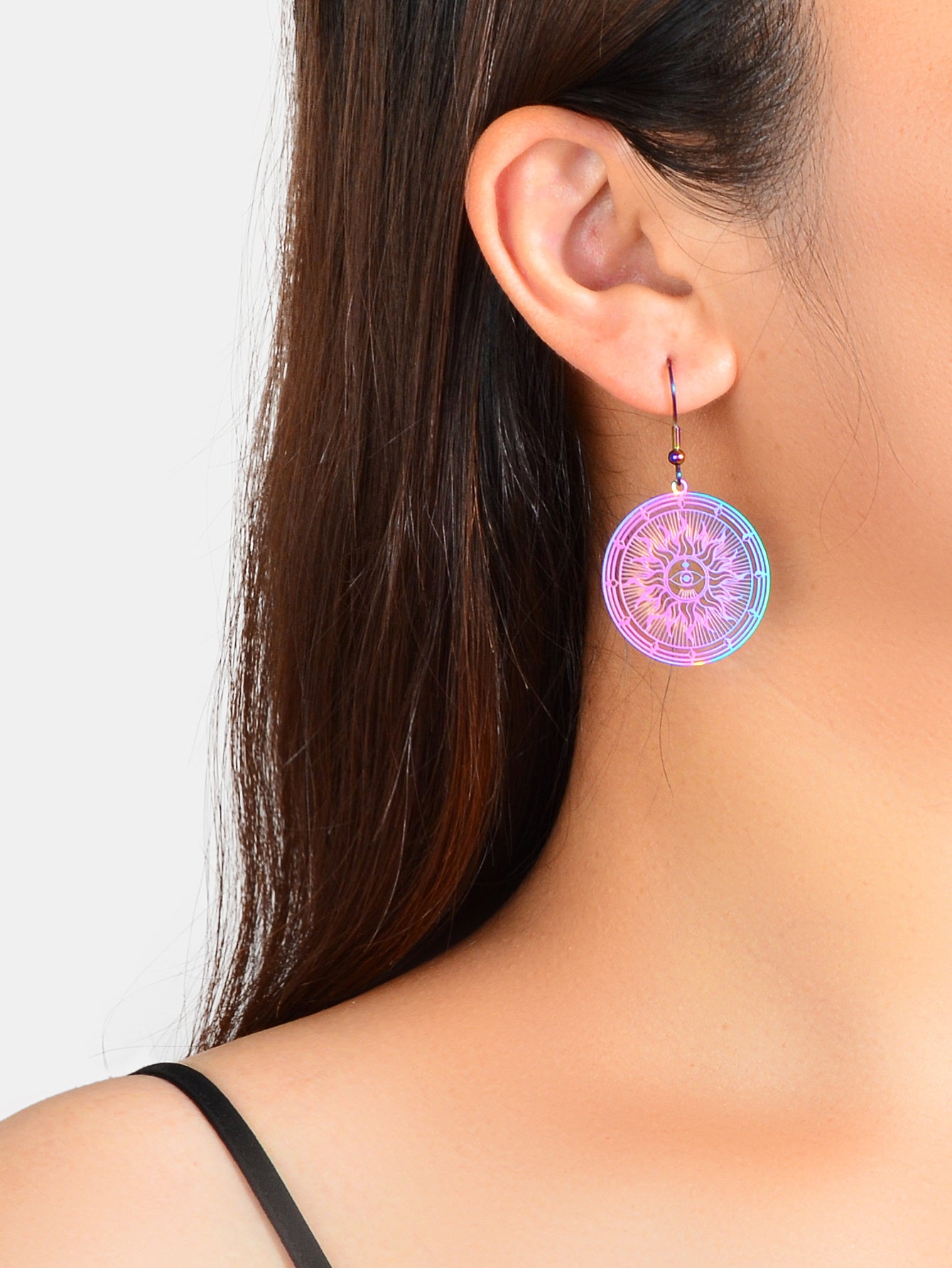 American Indian Ethnic Metal Hollow out Rouns Sun Eye Statement Dangle Earrings