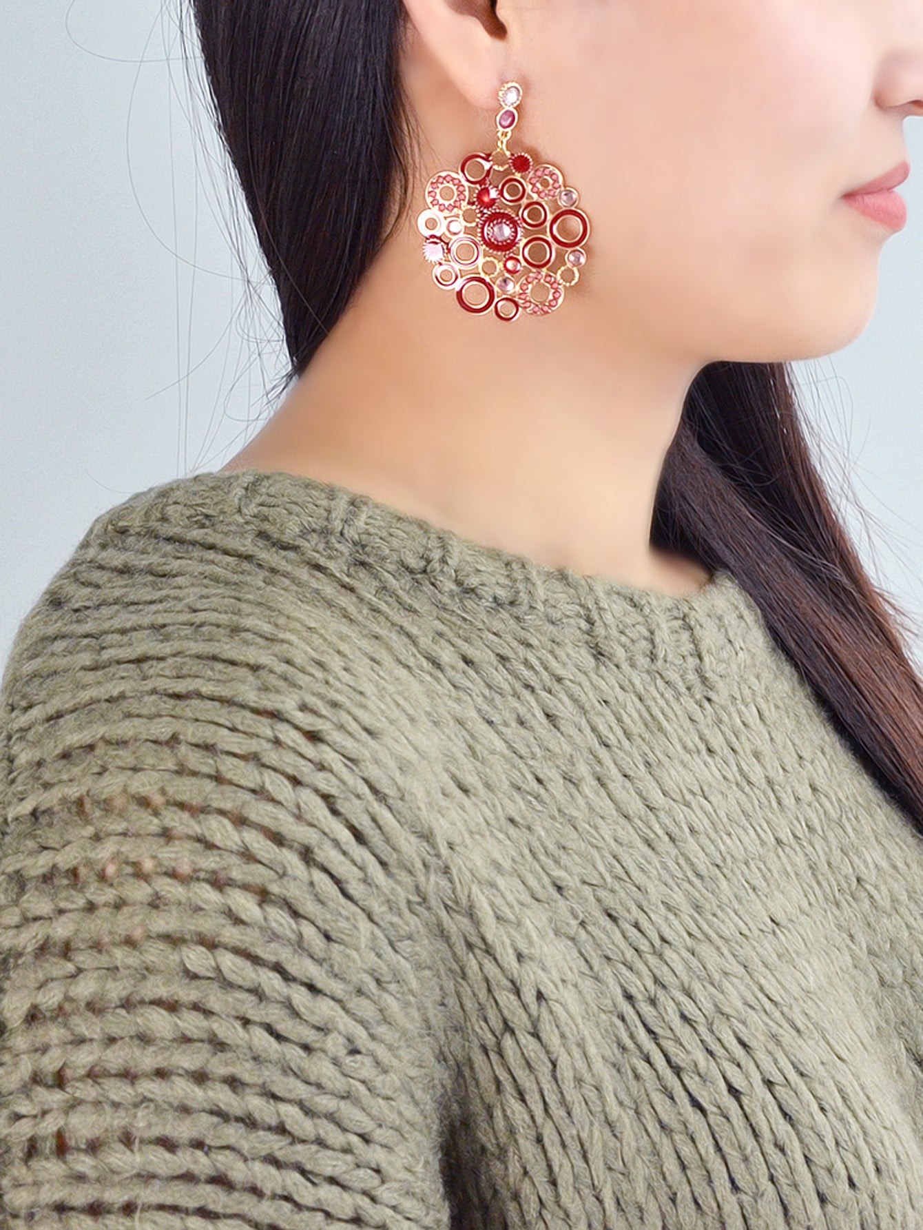 Female Jewellery Rhinestone Colorful Enamel Circle Chunky Party Holiday Earrings