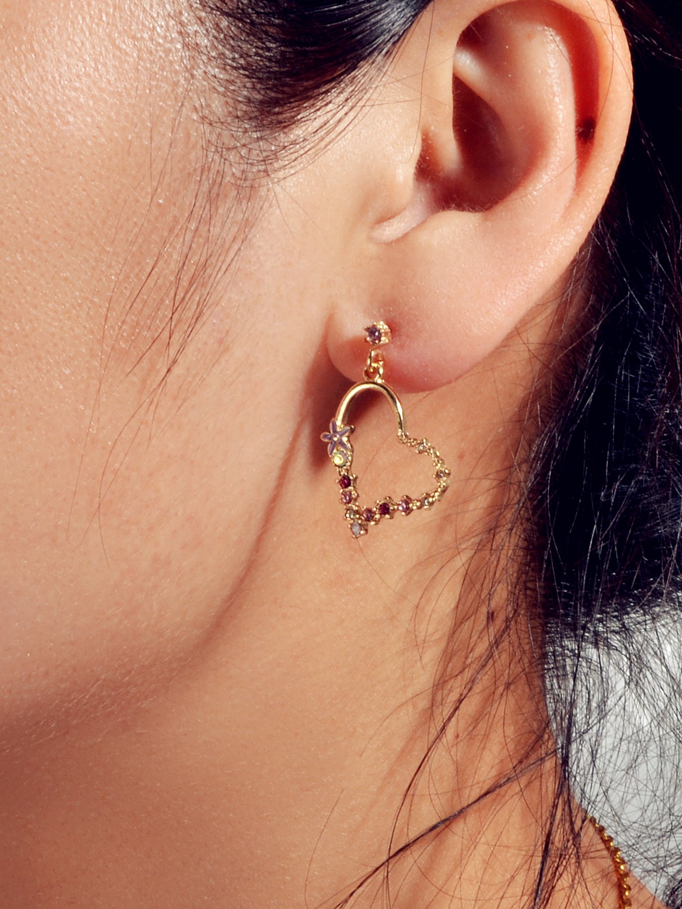 Good Quality Rhinestone Flower Gold Heart Drop Earrings Girl Fashion Accessories
