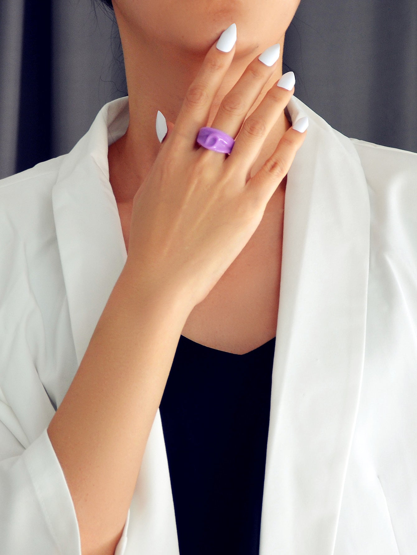 Chunky Purple Resin Irregular Geometric Finger Plastic Trendy Ring Band Women