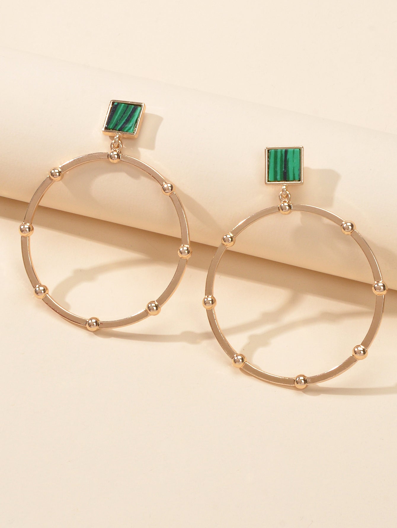 Trendy Jewellery Green Squre Decor Gold Circle Statement Dangle Party Earrings
