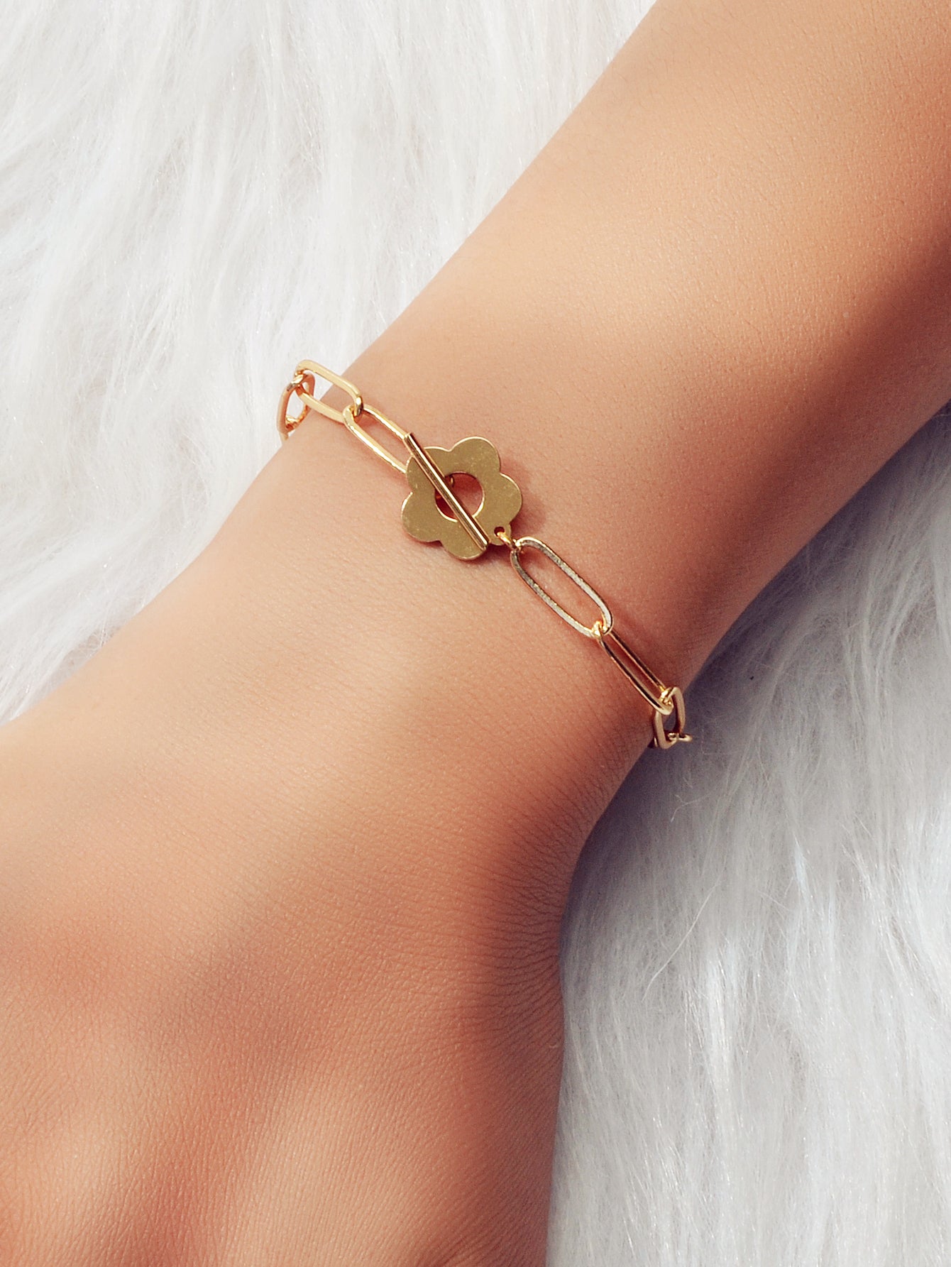 Party Decoration for Women Gold Link Chain Flower Charm Classics Bracelets Gift