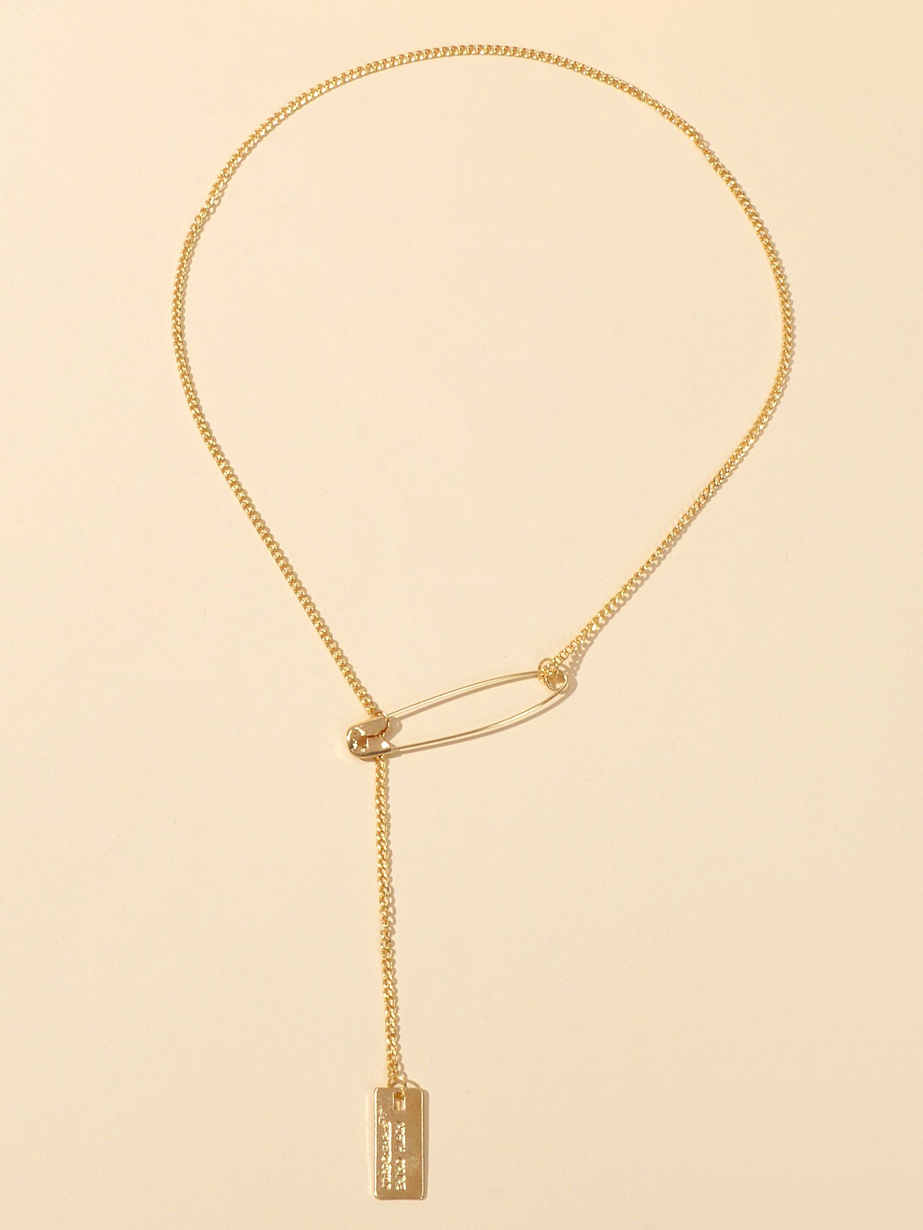 Punk Hip Hop Goth Style Gold Silver Chain Pin Square Pendant Y Lariat Necklace