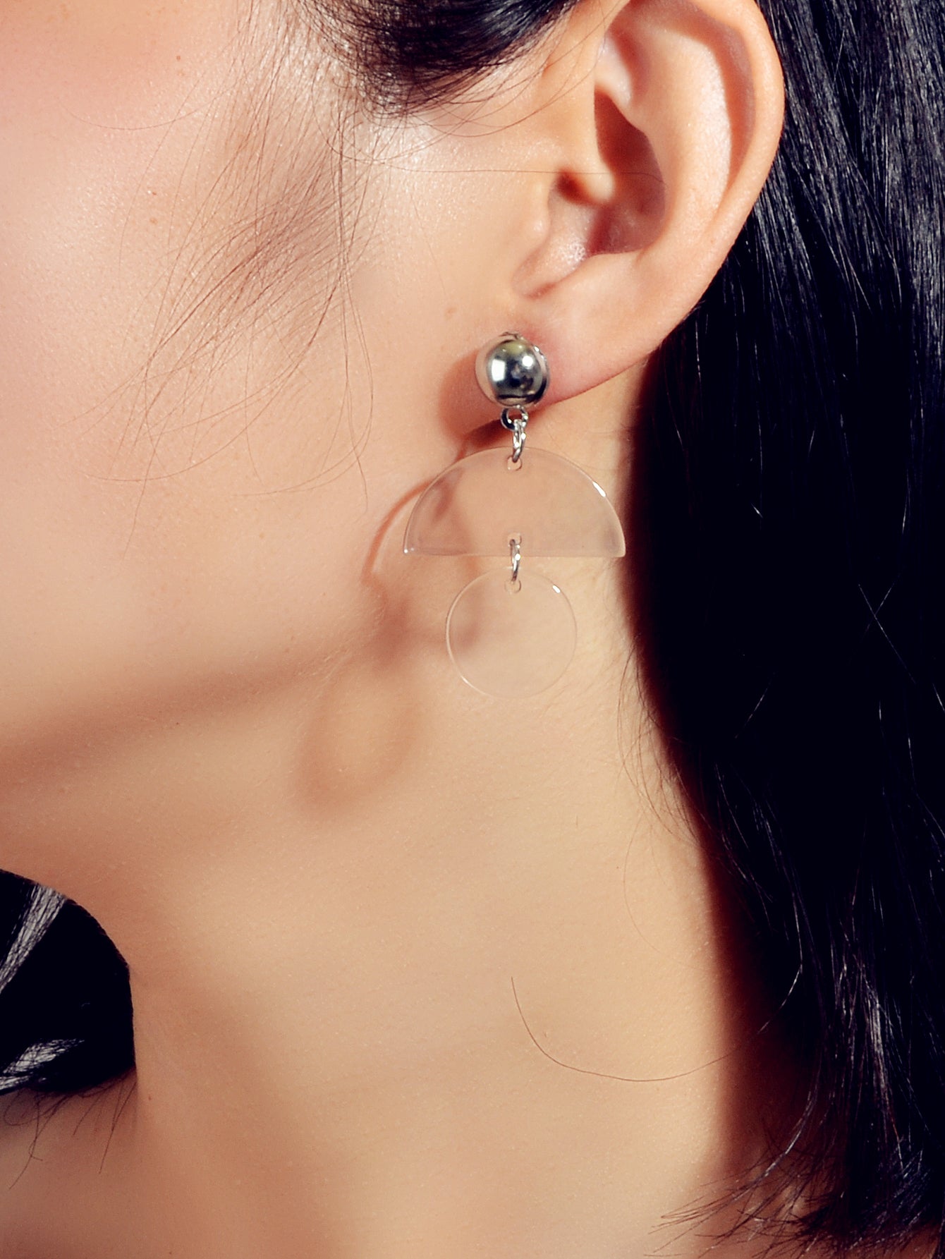 Female Jewellery Transparent Trendy Resin Sectored Round Drop Plastic Earrings