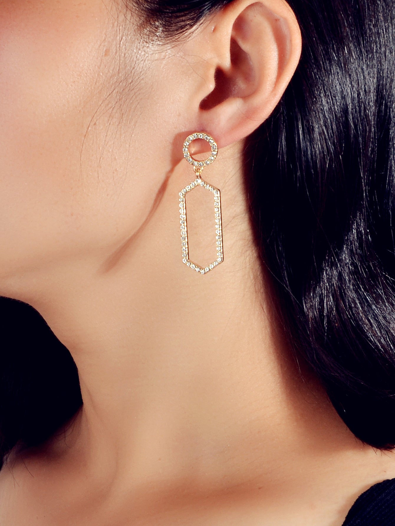 Luxurious Rhinestone Decor Geometric Dangle Earrings Good Quality Accessories