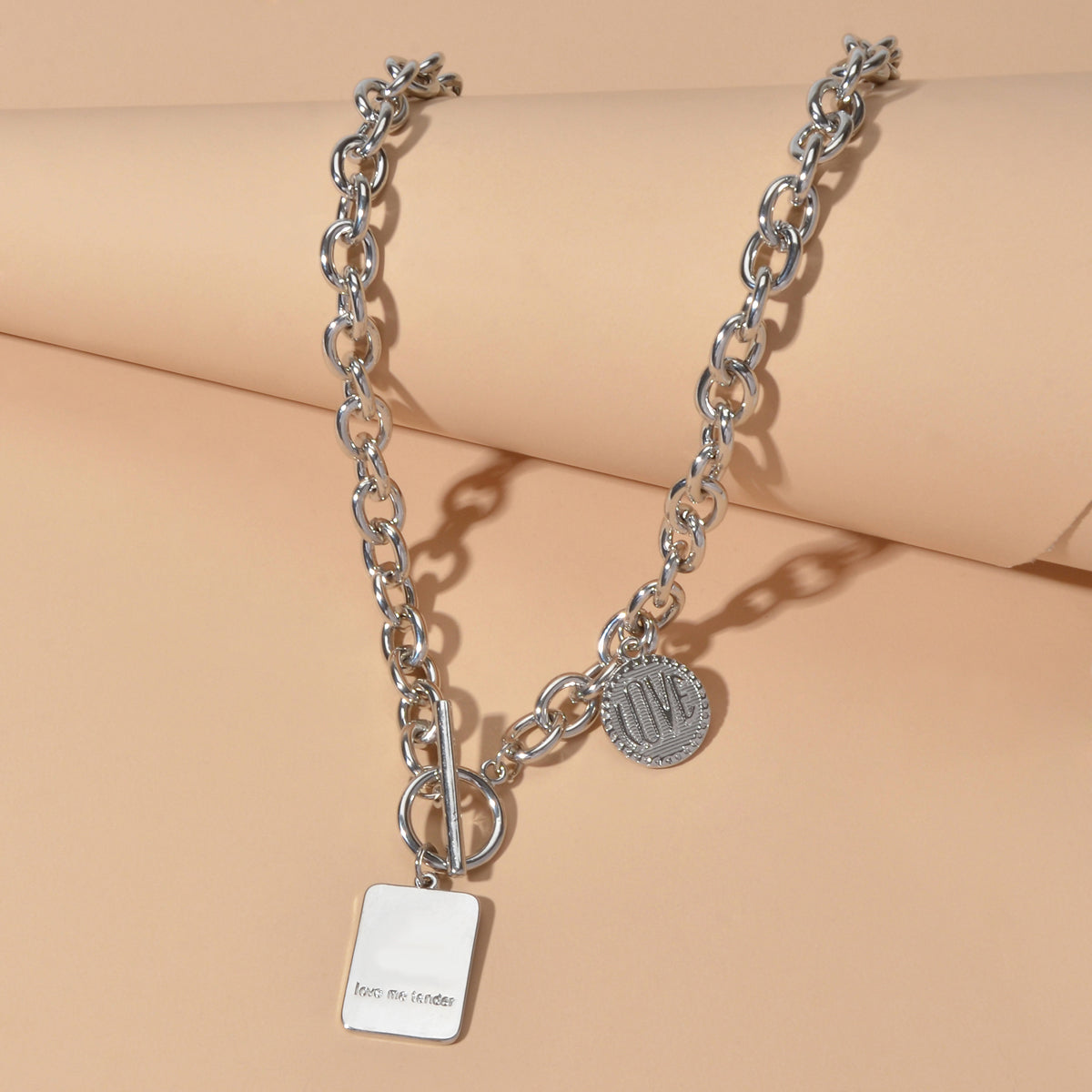 Punk Rock Love Letter Round Square Pendant Chunky Necklace Lover Hip-Hop Jewelry