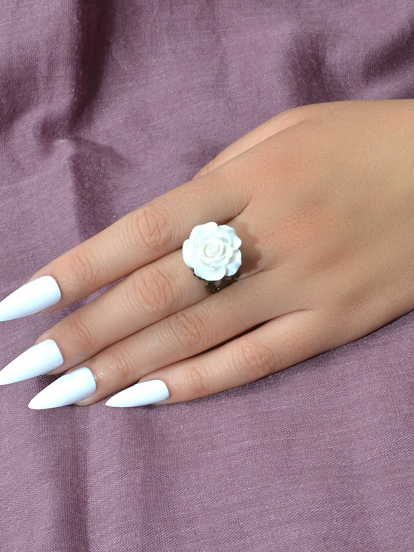 Retro Gothic Jewellery Resin Flower Open Cuff Finger Ring Antique Accessories