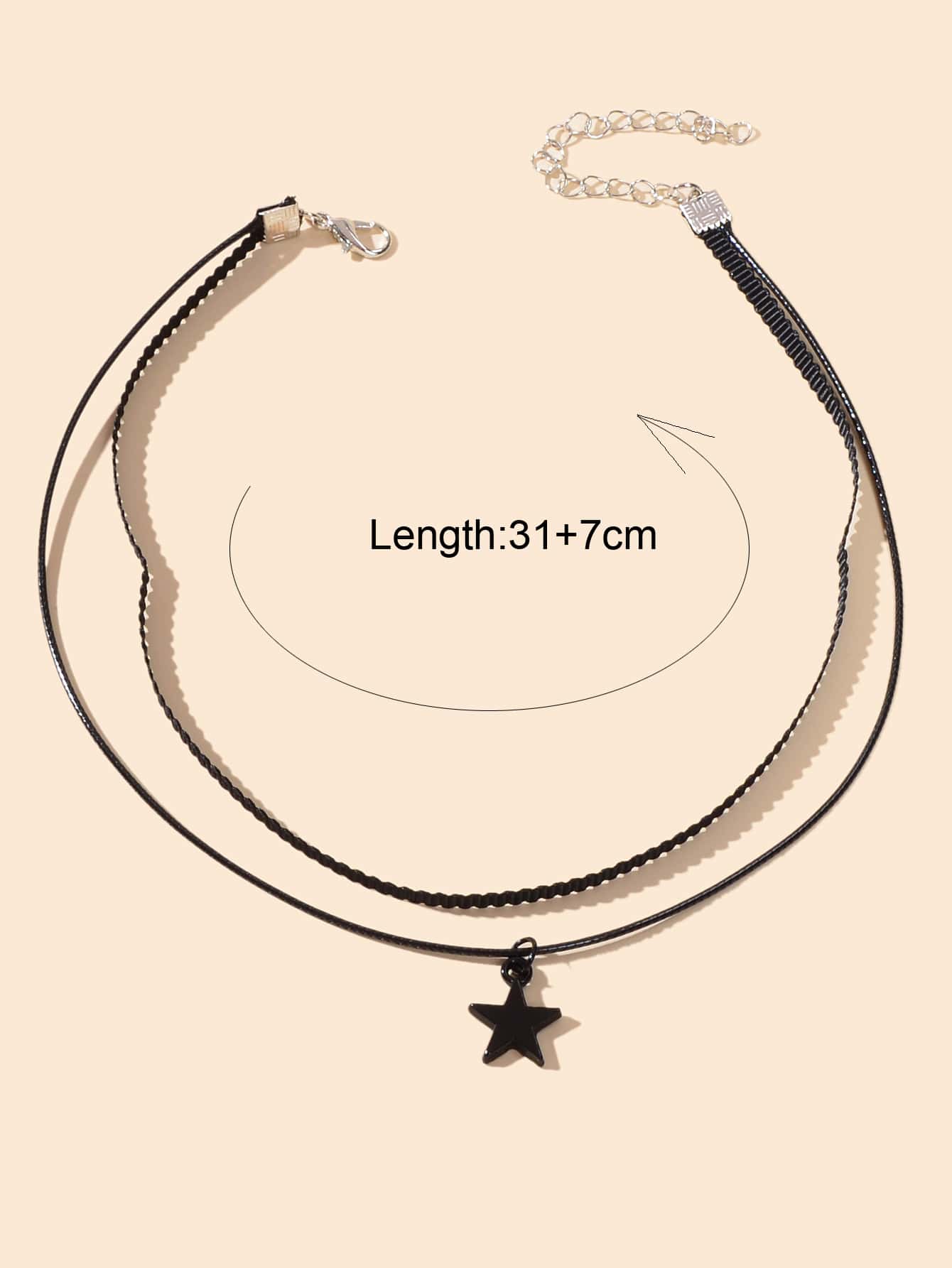 Gothic Black Pu Leather Double layer Chain Moon Star Charm Punk 90s Tattoo Choker