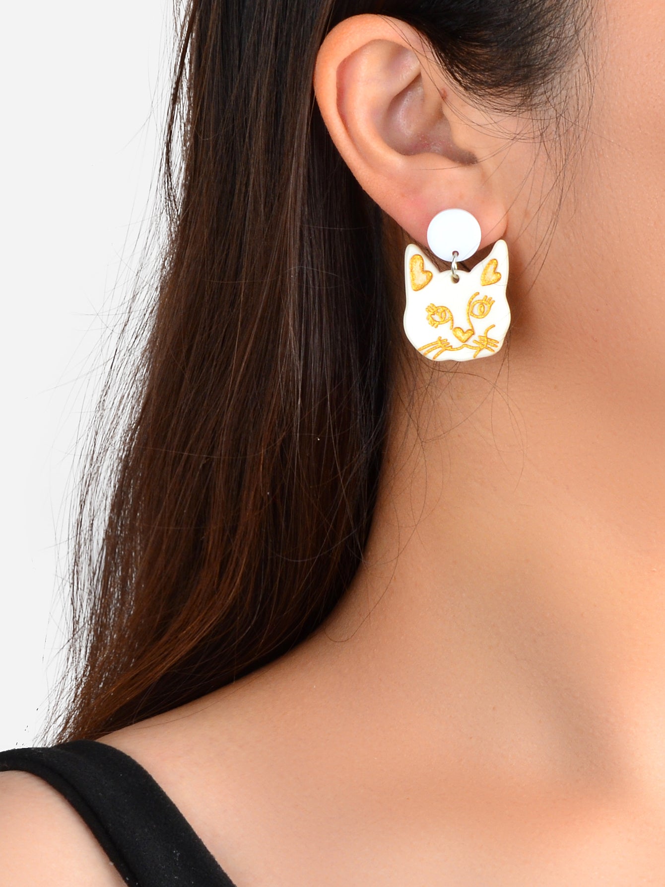 Party Jewellery Gift Black Beige Acrylic Dangle Cute Animal Cartoon Cat Earrings
