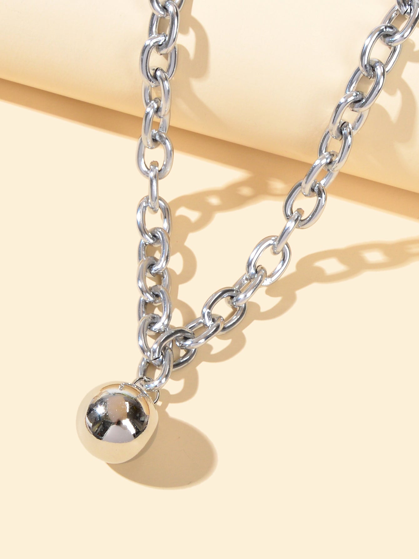 Hip Hop Punk Thick Silver Chain Ball Pendant Statement Necklace Ladies Jewellery