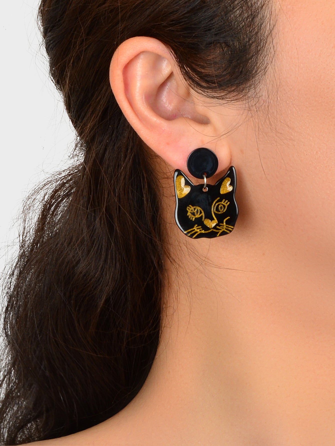 Party Jewellery Gift Black Beige Acrylic Dangle Cute Animal Cartoon Cat Earrings