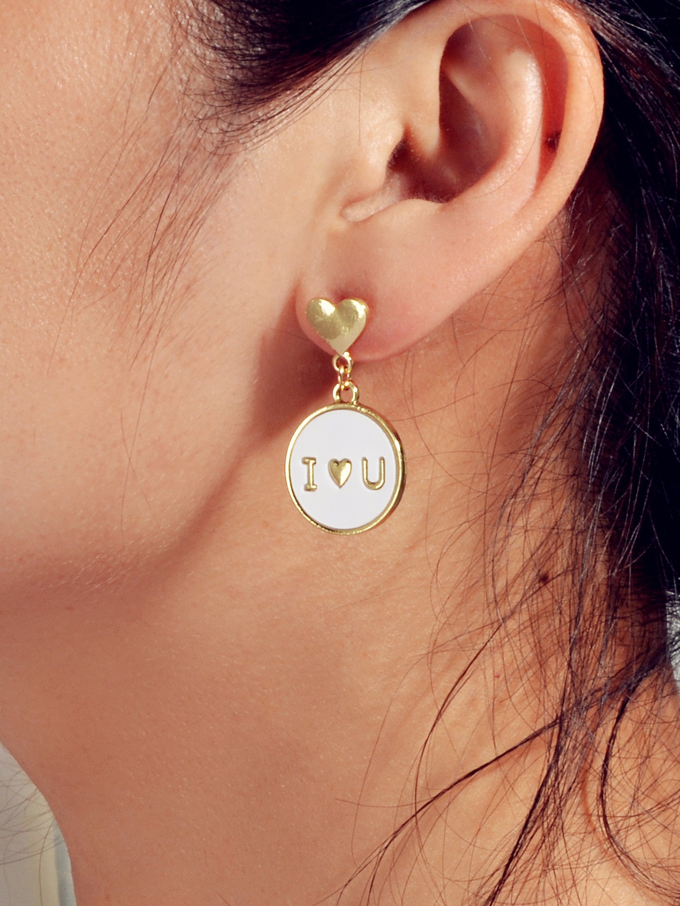 Ladies Jewellery Gold Heart I LOVE YOU Round Dangle Earrings Women Dainty Gifts