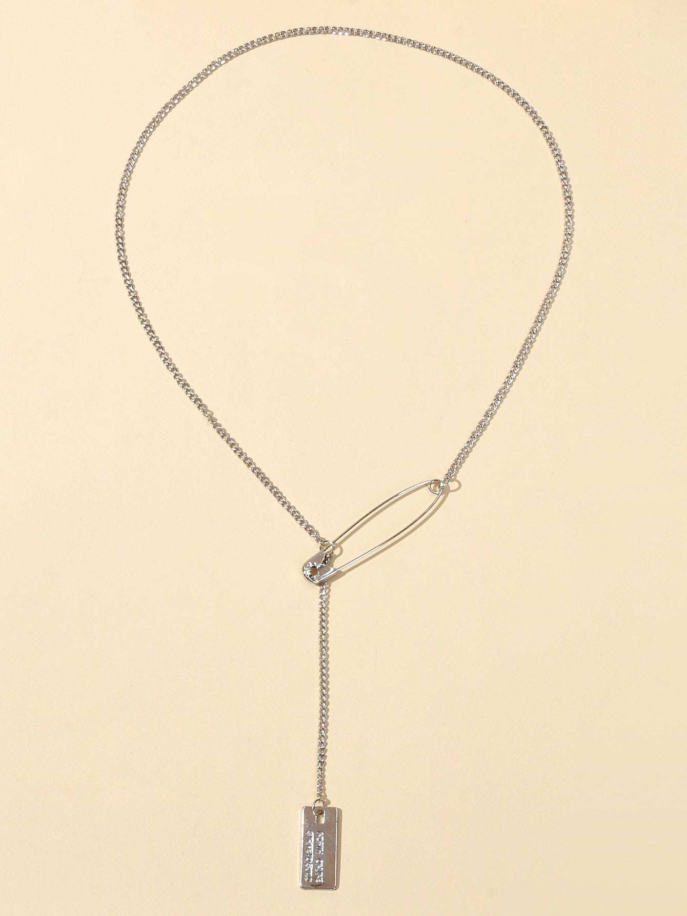 Punk Hip Hop Goth Style Gold Silver Chain Pin Square Pendant Y Lariat Necklace