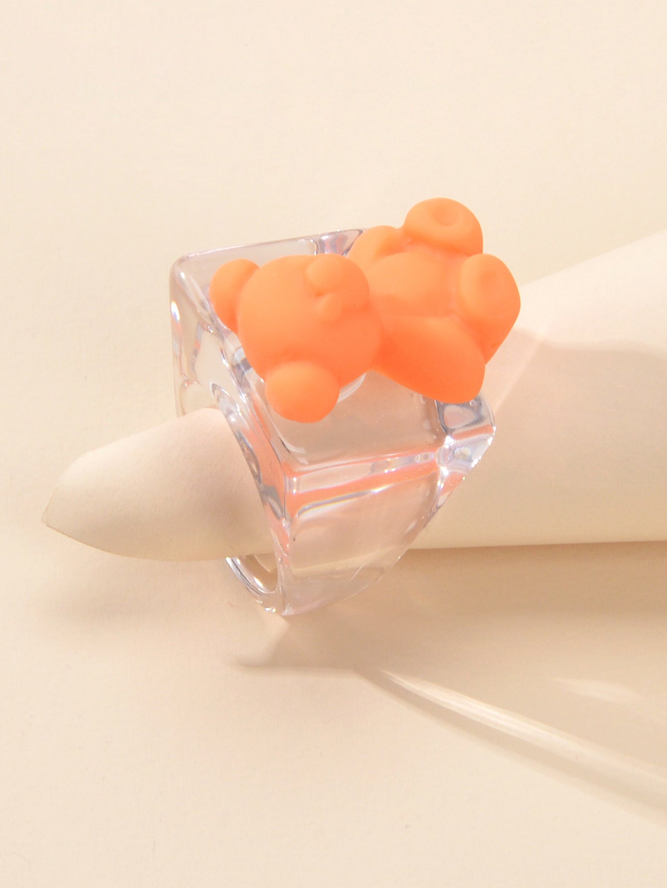 3D Cartoon Purple Orange Bear Plastic Transparent Chunky Trendy Finger Ring Gift