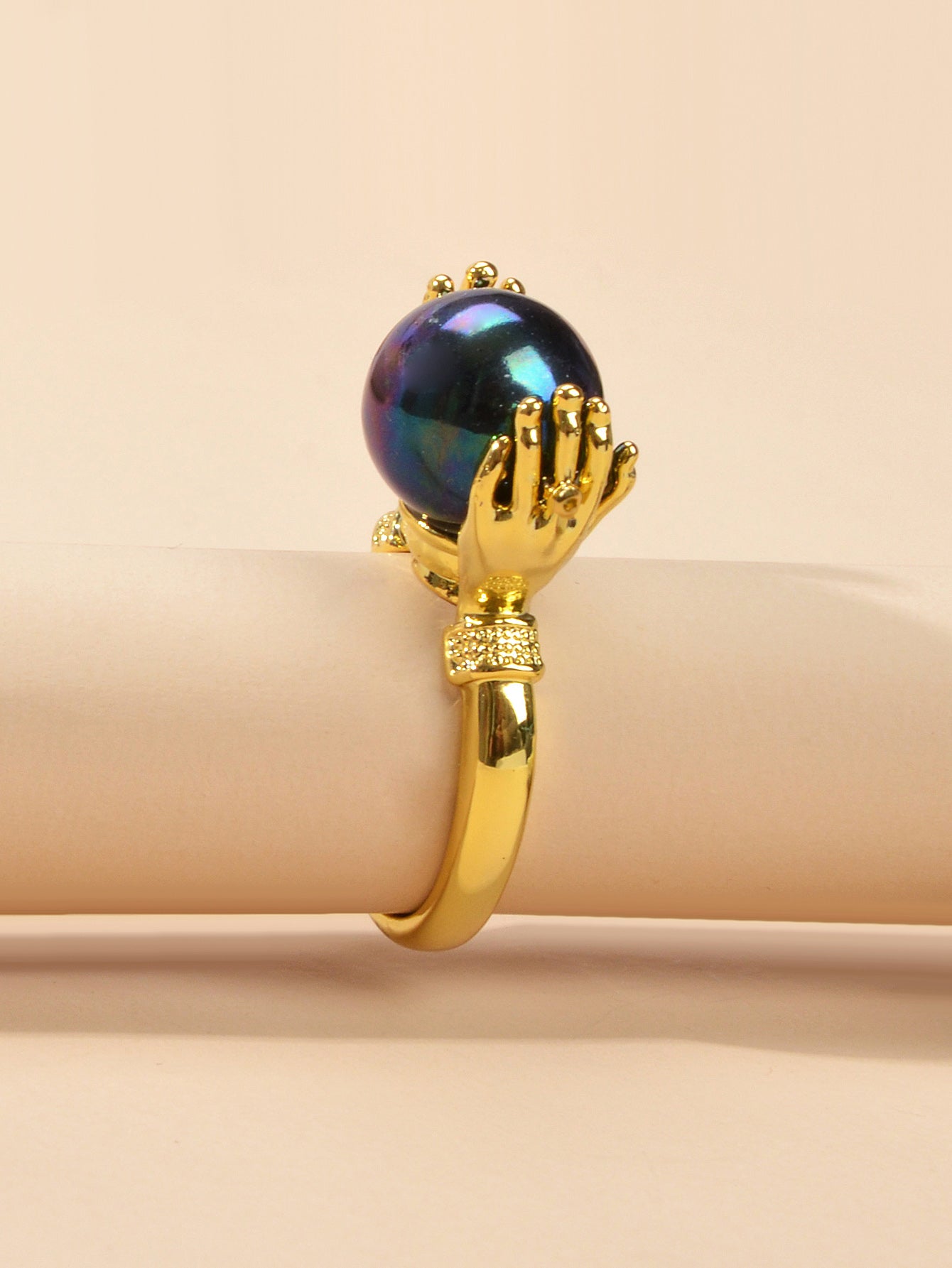 Anniversary Wedding Unique Blue Beads Gold Hand Dome Ring Retro Women Teens Band