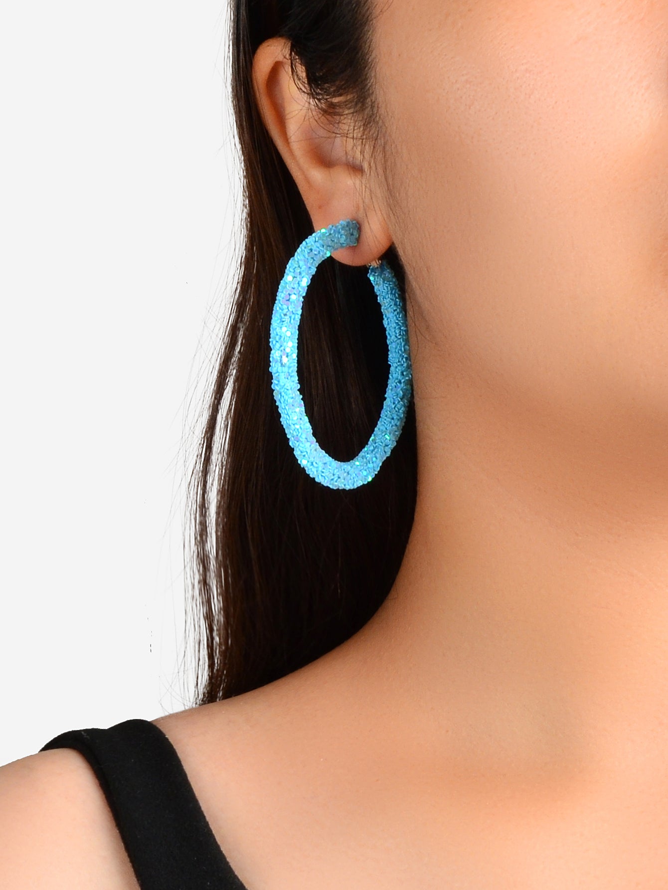 A Pair Large Round Glitter Earrings Women Chic Jewellery Stunning Party Gift