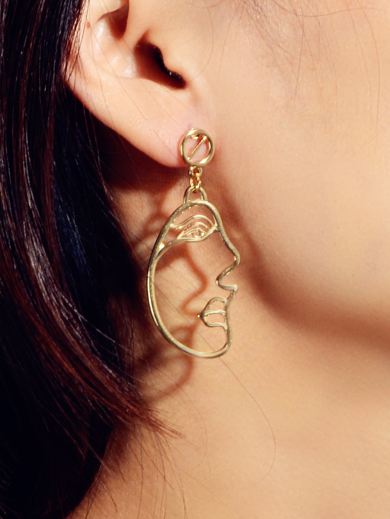 Geometric Punk Gold Metal Face Shape Minimalist Statement Dangle Earrings Party