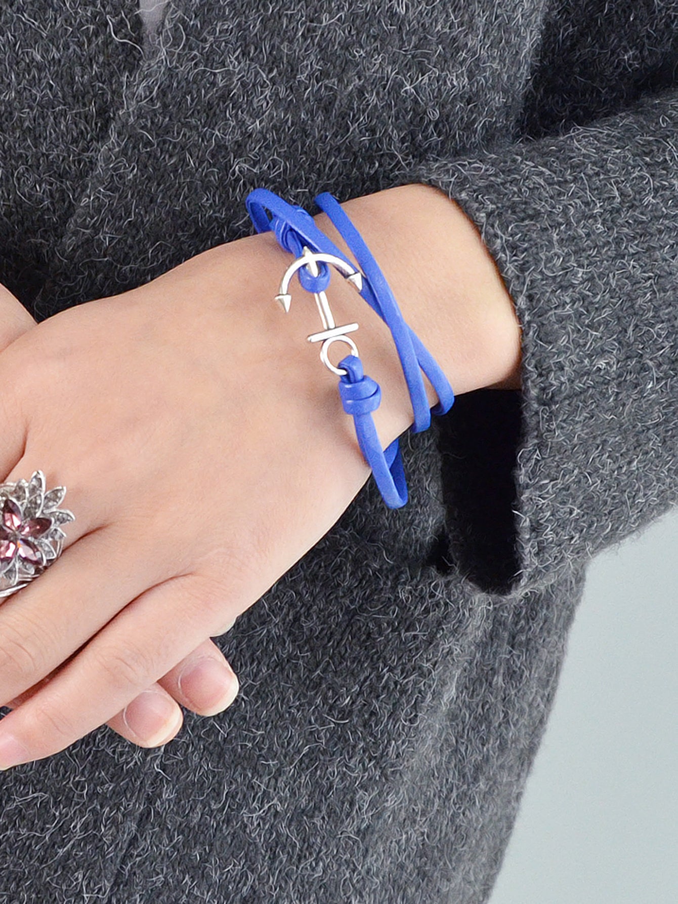 Nautical Jewelry Black Blue Pu Leather Anchor Wrap Bracelet Women Men Wristbands