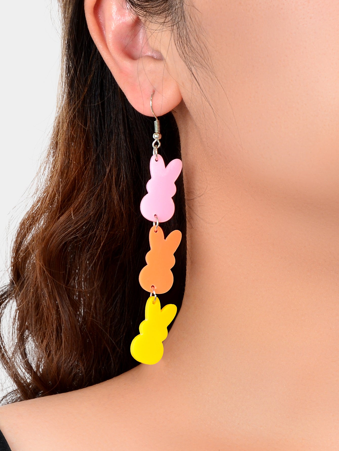 Funny Asymmetrical Colouful Resin Rabbit Hanging Bunny Earrings Animal Jewelry