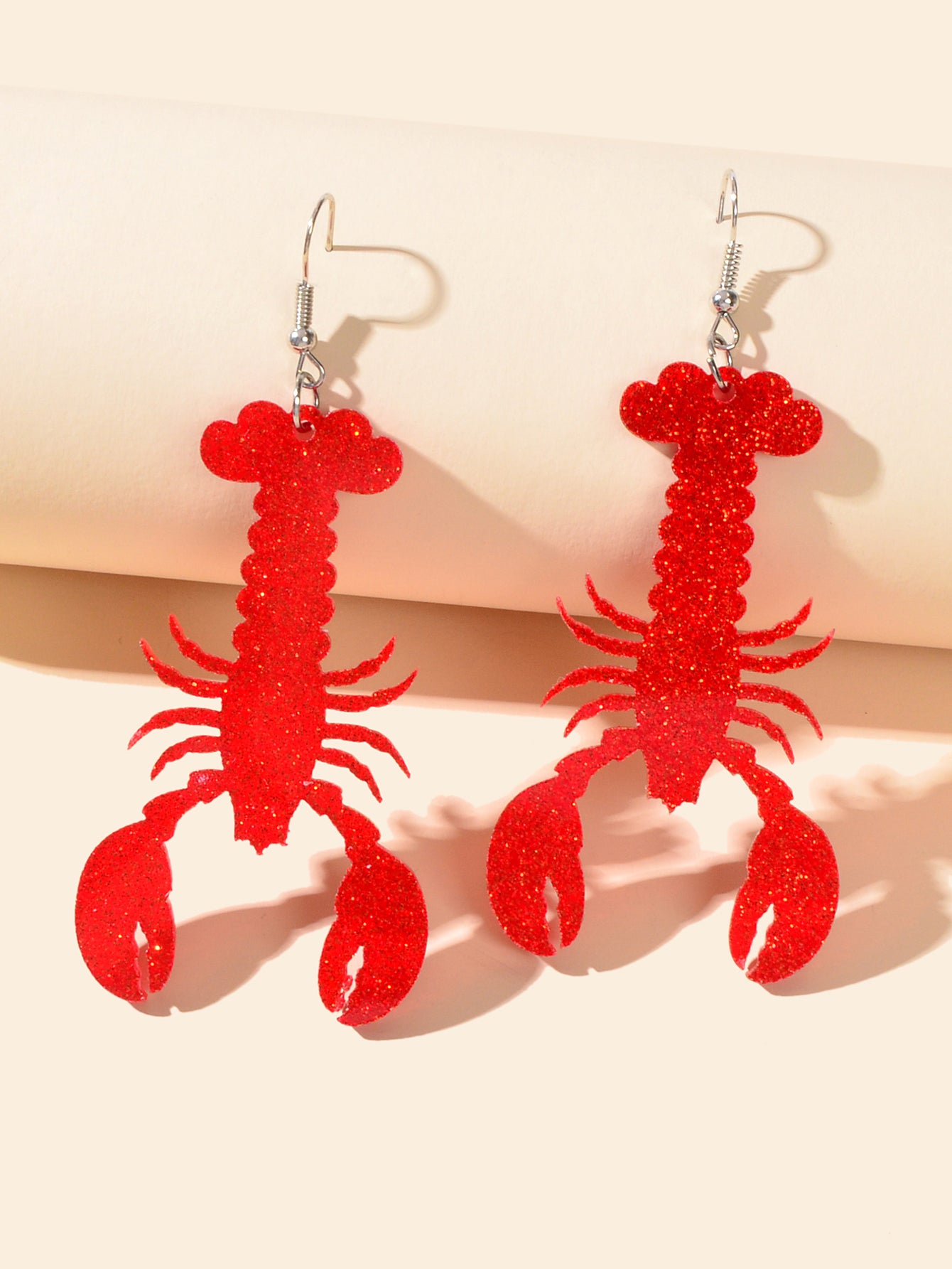 Unique Design Shining Red Resin Acrylic Lobster Big Party Chunky Trendy Earrings