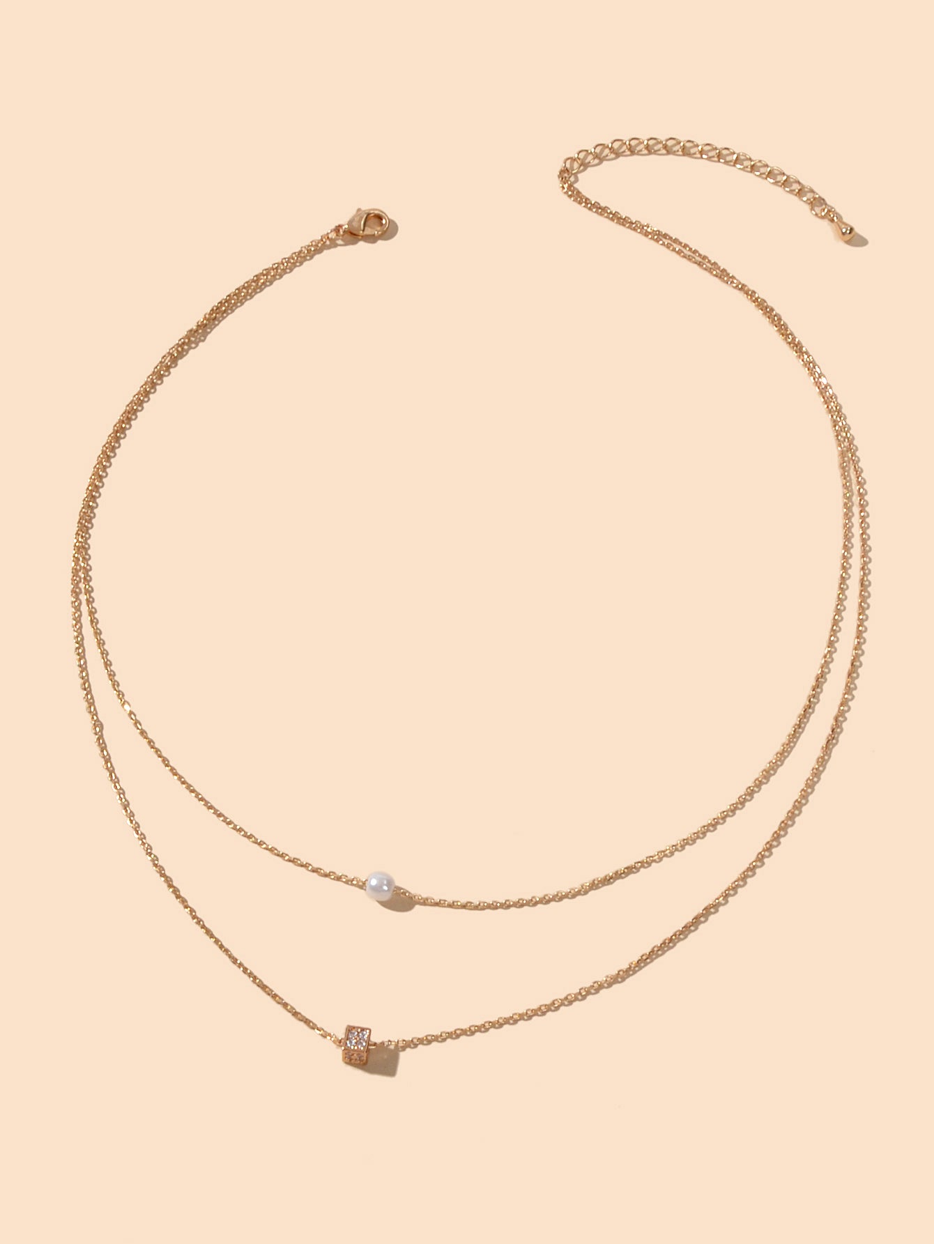 Crystal Pearl Casual Multi Layered Gold Cube Charm Necklace Collar Women Choker
