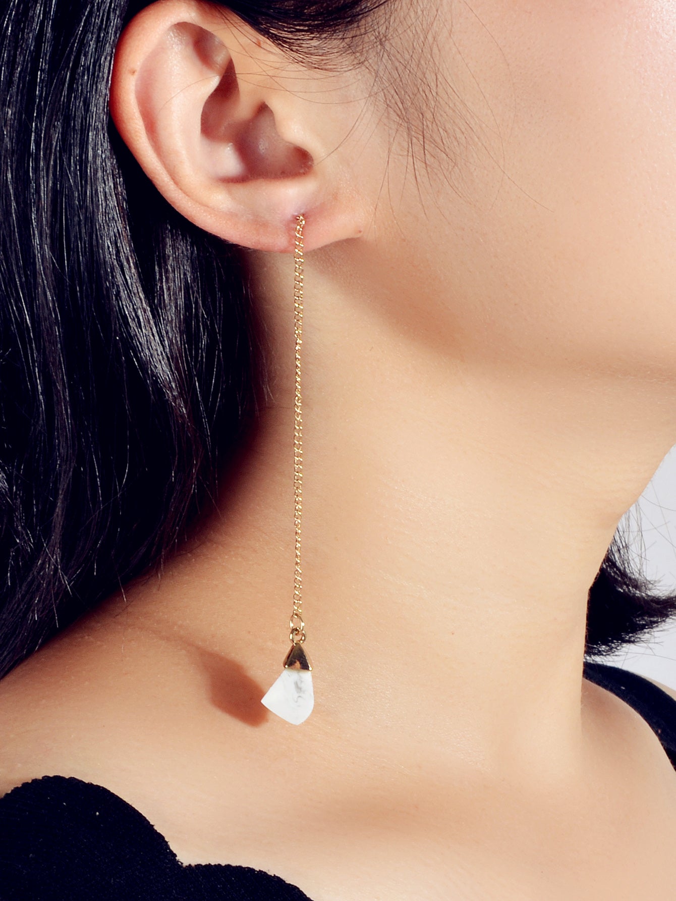 Ethnic American Jewellery Long Chain Black White Stone Boho Chic Dangle Earrings