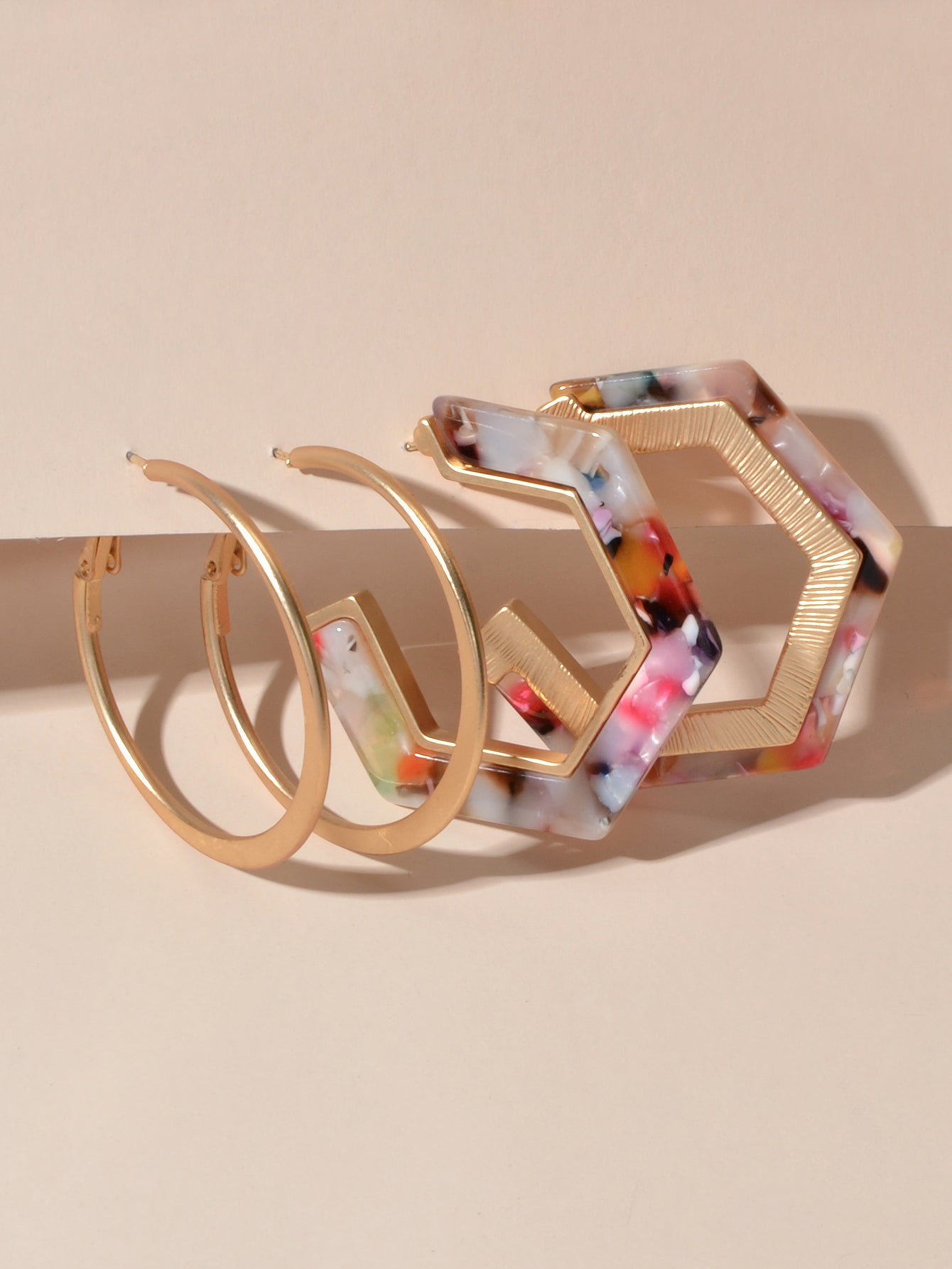 Boho Chic 2 pairs Multicolor Acrylic Square Circle Party Hoop Earrings set Gift