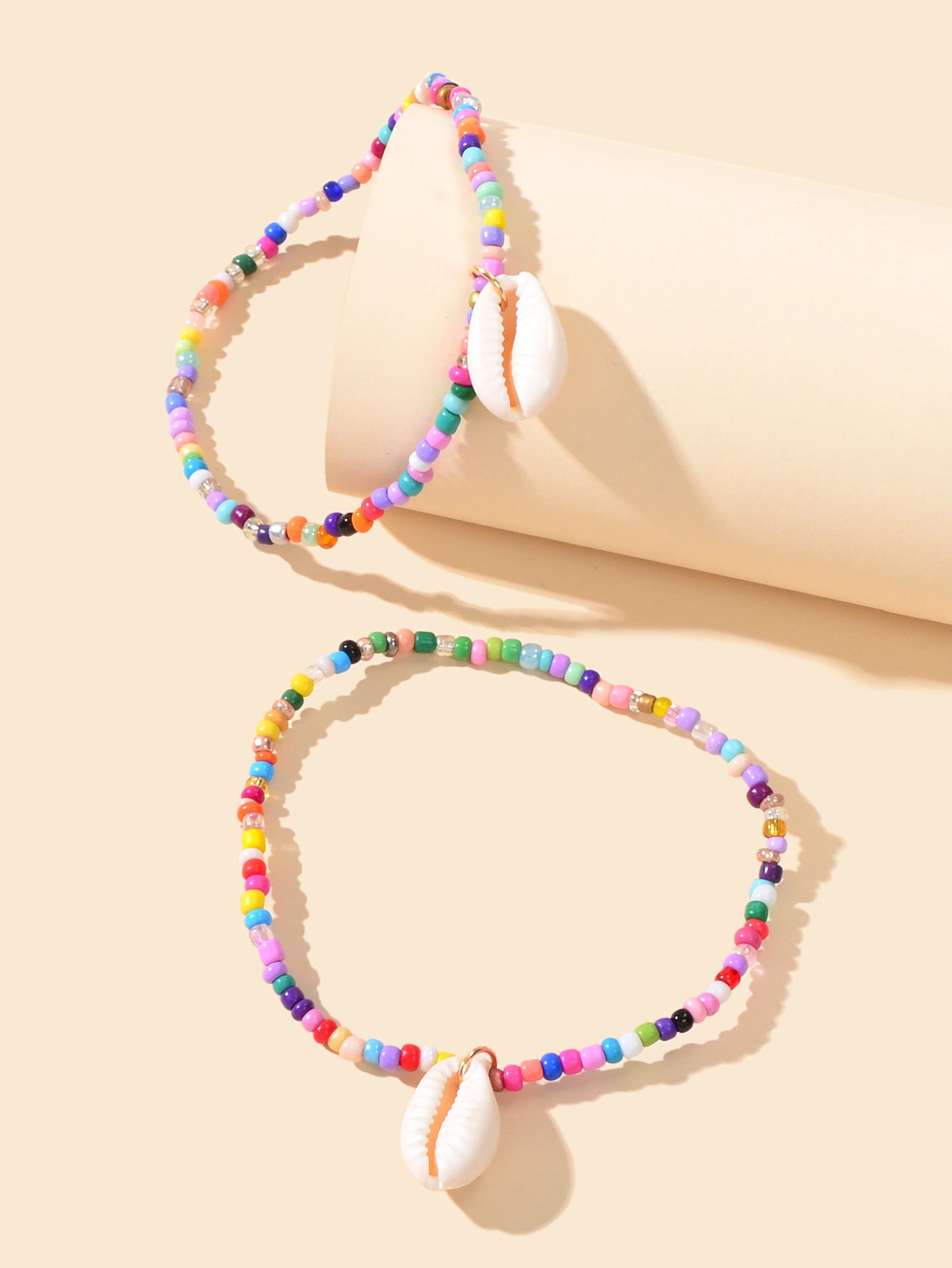 2 pcs Handmade Boho Colourful Beads Shell Charm Ankle Bracelets Foot Anklet Set